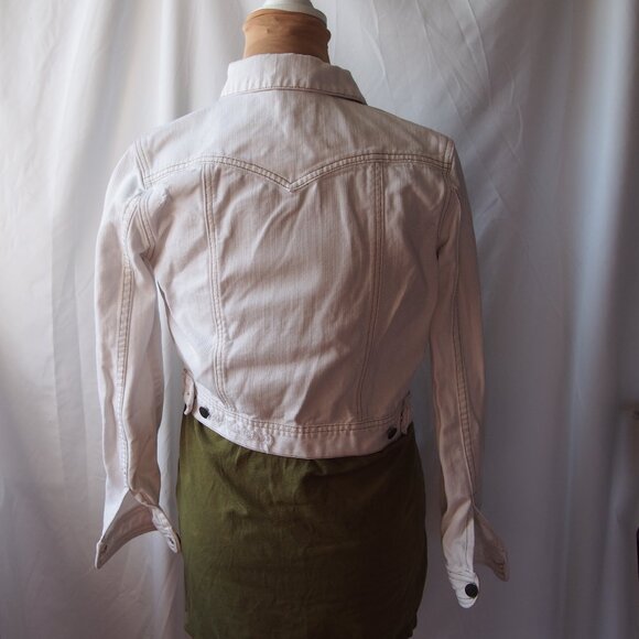 Forever 21 Distressed White Cropped Denim Jacket, Long sleeved, Size L - Picture 4 of 16